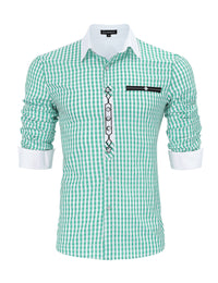 Camicia tradizionale a quadri a maniche lunghe da uomo Garvee, verde, taglia M, per l'Oktoberfest e il tempo libero, classica, comoda