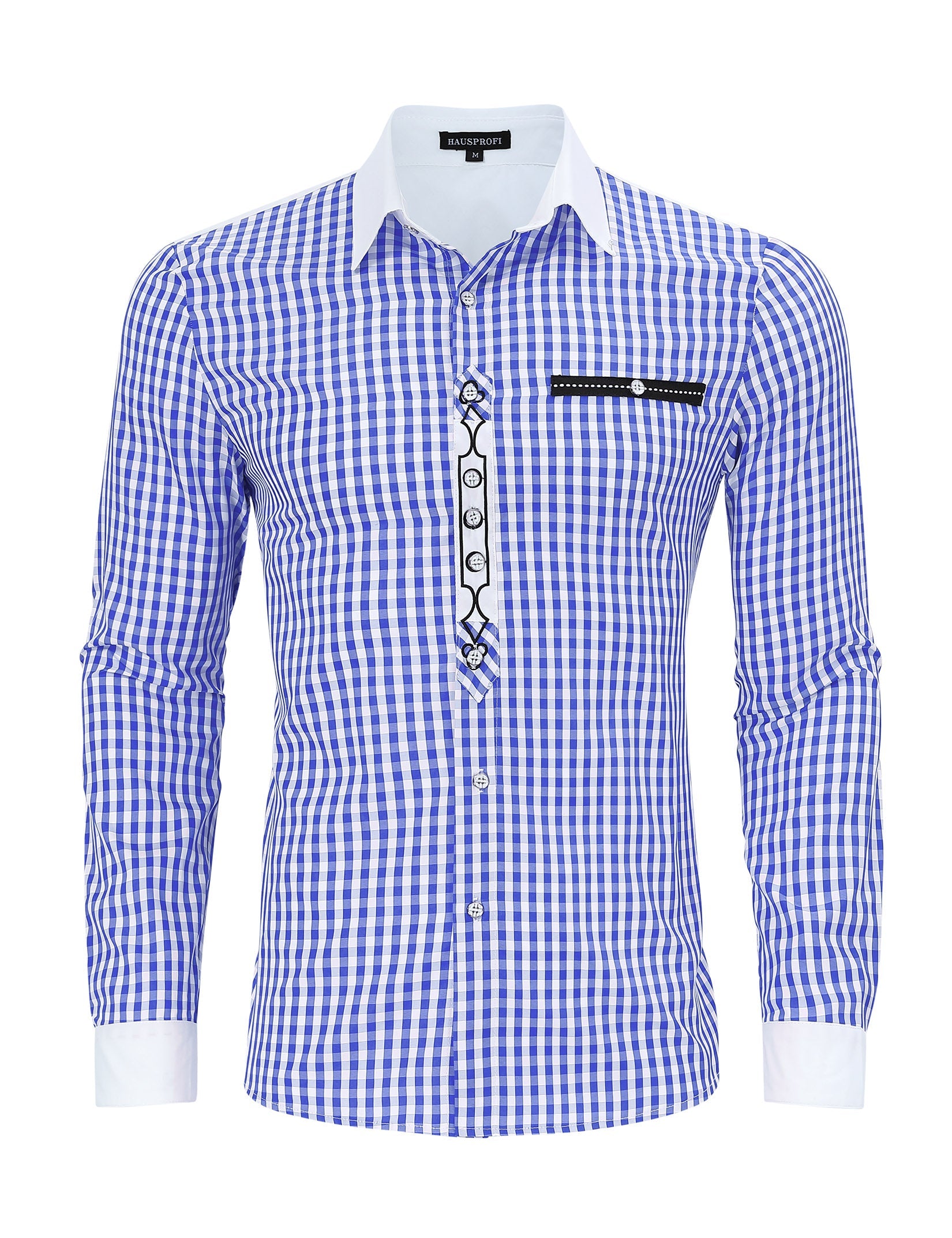 Camicia tradizionale da uomo Garvee, manica lunga, camicia a quadri, Oktoberfest, blu, XXL, design tradizionale