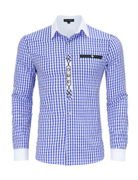 Camicia tradizionale da uomo Garvee, manica lunga, camicia a quadri, Oktoberfest, blu, XXL, design tradizionale