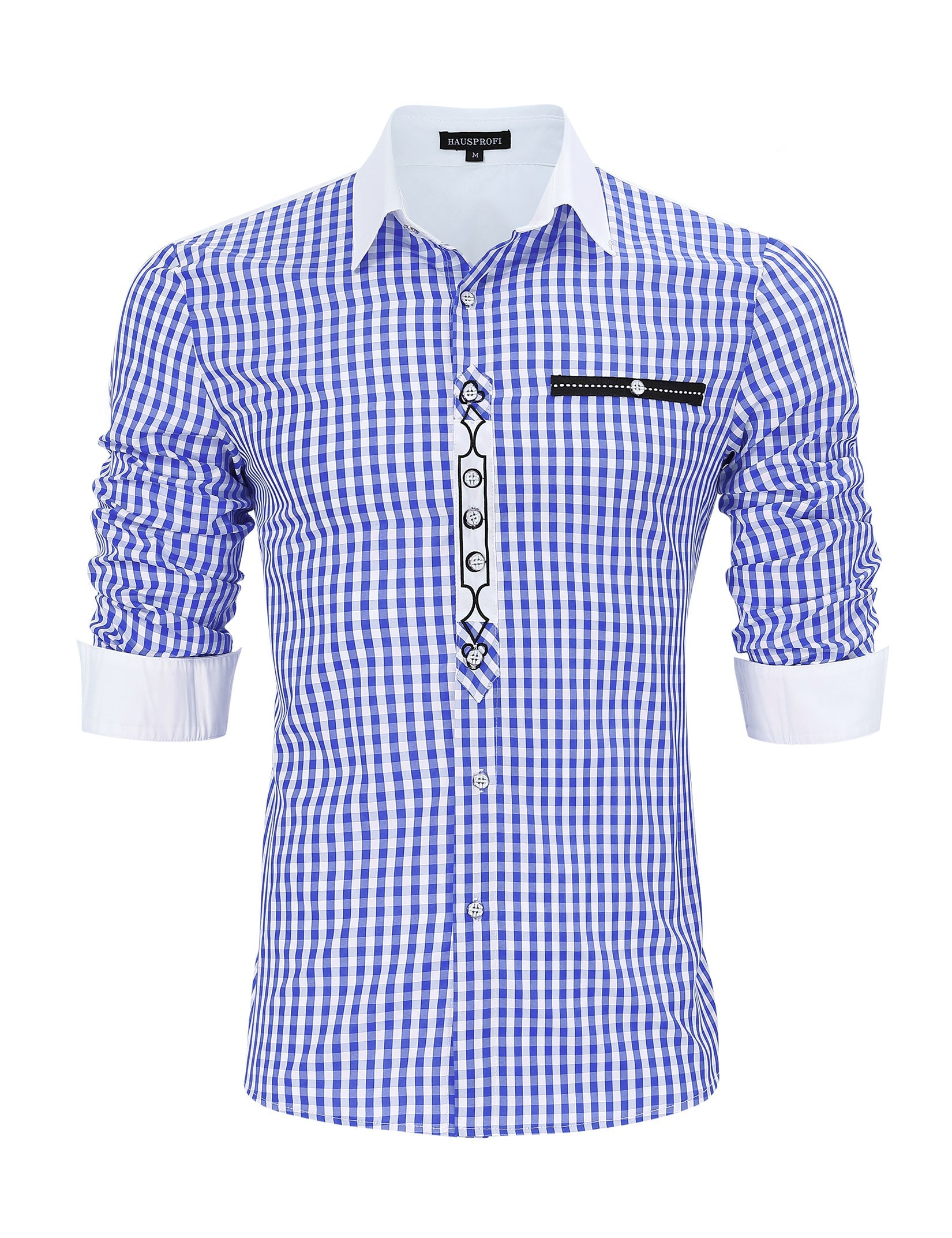 Camicia tradizionale da uomo Garvee, manica lunga, camicia a quadri, Oktoberfest, blu, XXL, design tradizionale