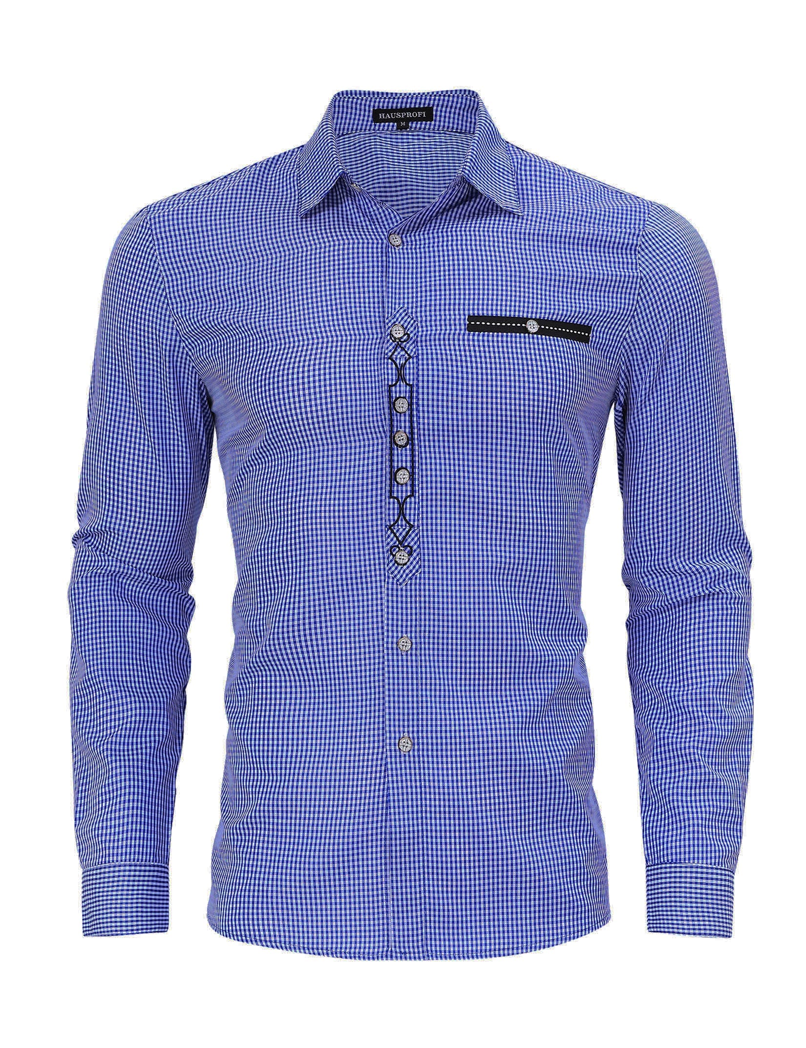 Camicia tradizionale da uomo Garvee Oktoberfest a maniche lunghe, a quadri, casual, blu, taglia S, design retrò, facile da pulire, versatile