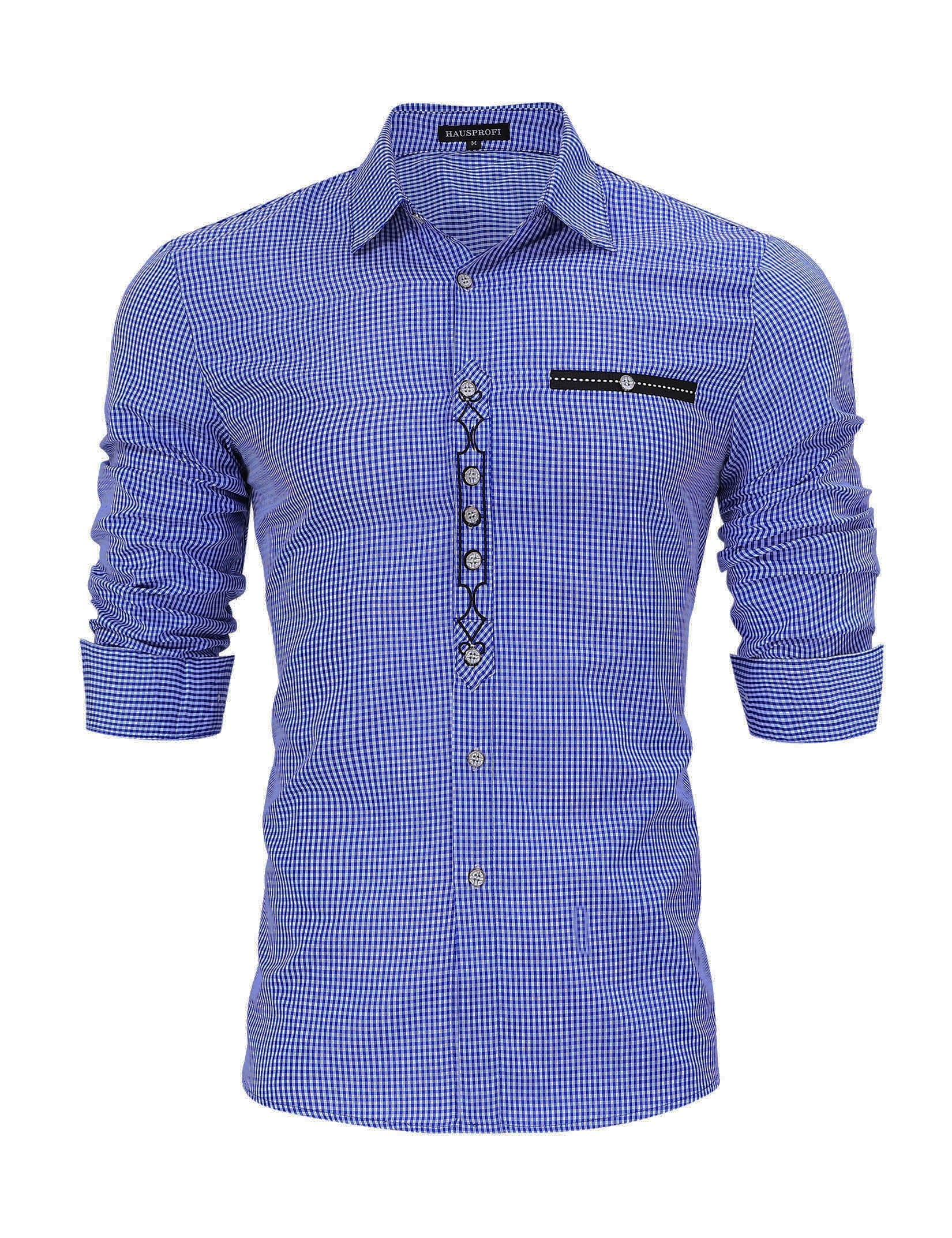 Camicia tradizionale da uomo Garvee Oktoberfest a maniche lunghe, a quadri, casual, blu, taglia S, design retrò, facile da pulire, versatile