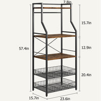 Scaffale da panettiere Garvee con 2 grandi cestini in filo metallico, 5 ripiani, robusto e durevole, per riporre gli utensili da cucina, angolo caffè, MDF e acciaio