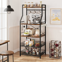 Scaffale da panettiere Garvee con 2 grandi cestini in filo metallico, 5 ripiani, robusto e durevole, per riporre gli utensili da cucina, angolo caffè, MDF e acciaio