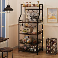 Scaffale da panettiere Garvee con 2 grandi cestini in filo metallico, 5 ripiani, robusto e durevole, per riporre gli utensili da cucina, angolo caffè, MDF e acciaio