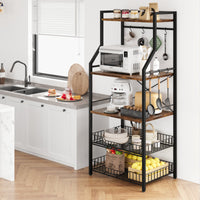 Scaffale da panettiere Garvee con 2 grandi cestini in filo metallico, 5 ripiani, robusto e durevole, per riporre gli utensili da cucina, angolo caffè, MDF e acciaio