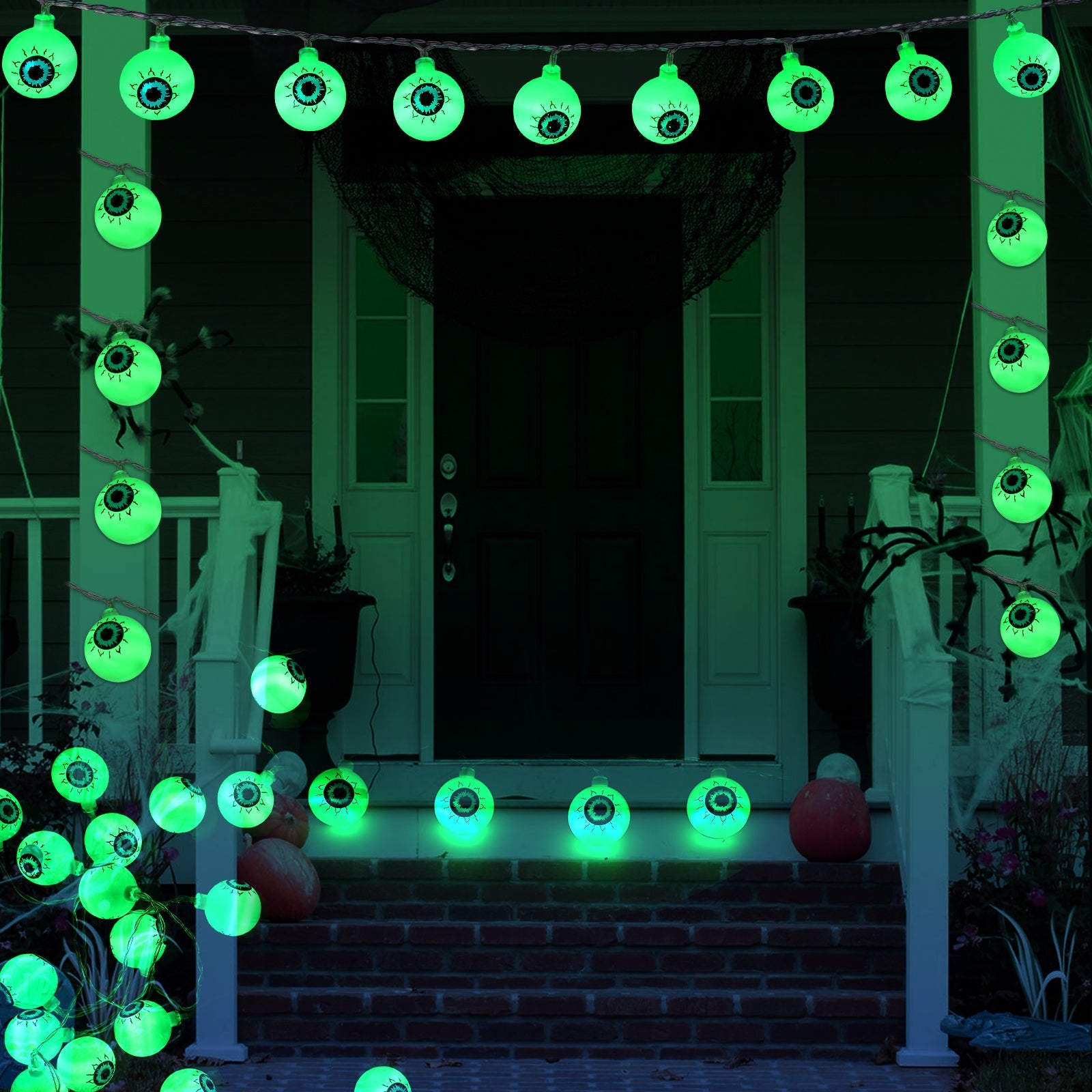Garvee Luci di Halloween a forma di bulbo oculare verde 5 m 30 LED a batteria impermeabili con telecomando per feste al chiuso e all'aperto