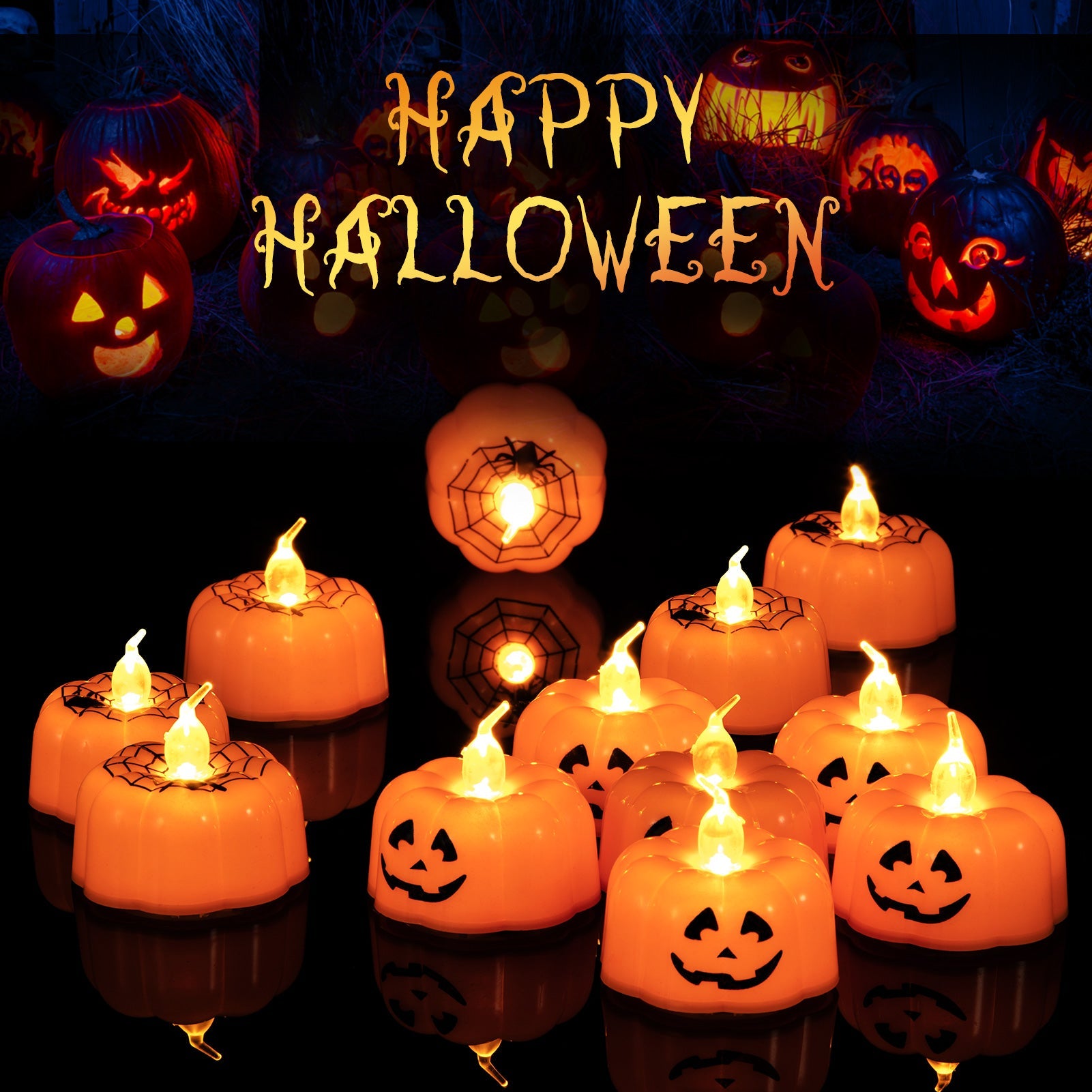 Garvee Halloween Pumpkin Lights LED confezione da 12, luci da tè tremolanti a forma di zucca di Halloween, a batteria, sicure, fai da te creative, per decorazioni per feste di Halloween, 1,8x1,6 pollici, arancione