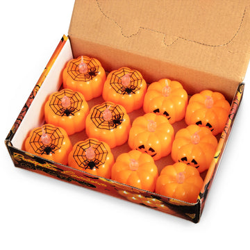 Garvee Halloween Pumpkin Lights LED confezione da 12, luci da tè tremolanti a forma di zucca di Halloween, a batteria, sicure, fai da te creative, per decorazioni per feste di Halloween, 1,8x1,6 pollici, arancione