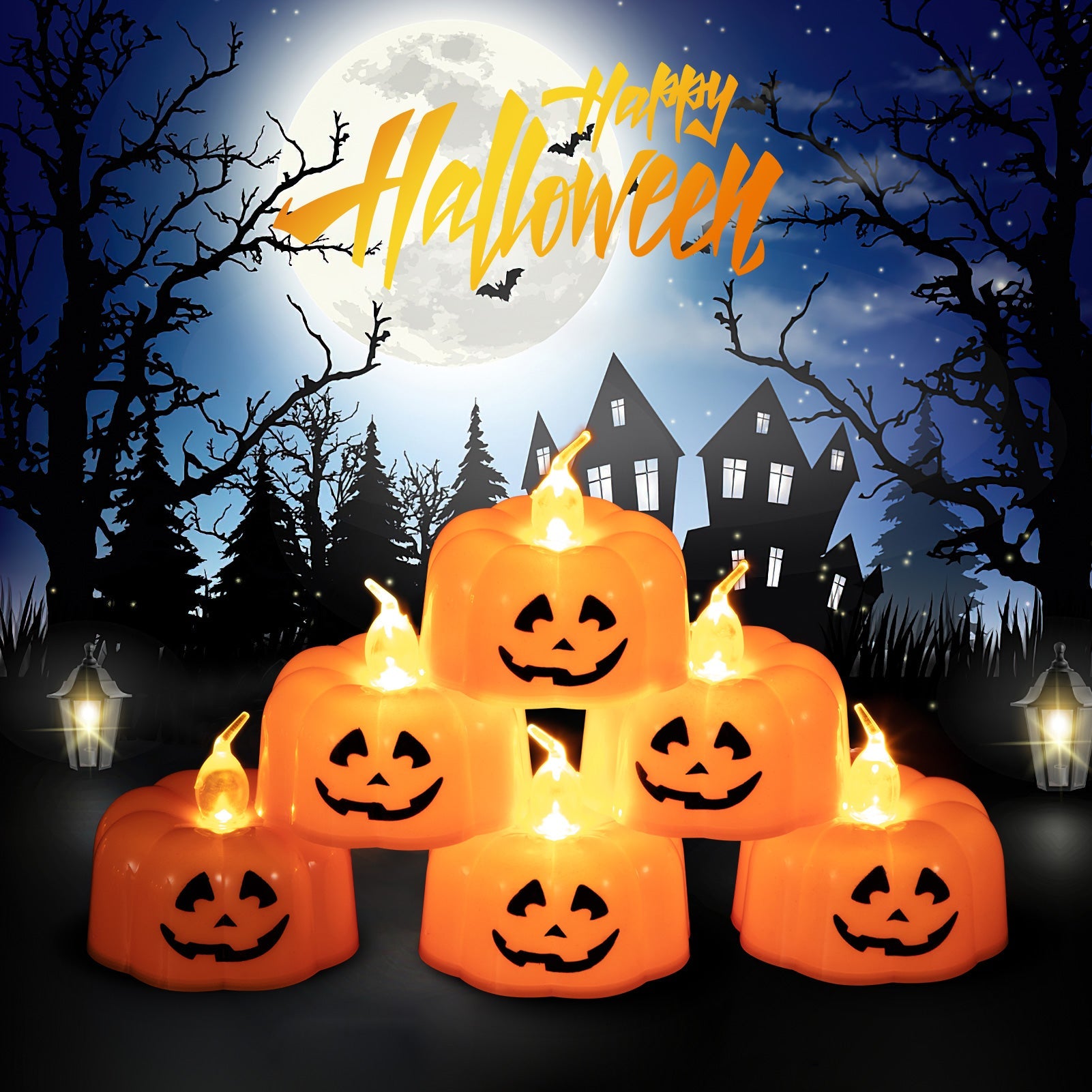 Garvee Halloween Pumpkin Lights LED confezione da 12, luci da tè tremolanti a forma di zucca di Halloween, a batteria, sicure, fai da te creative, per decorazioni per feste di Halloween, 1,8x1,6 pollici, arancione