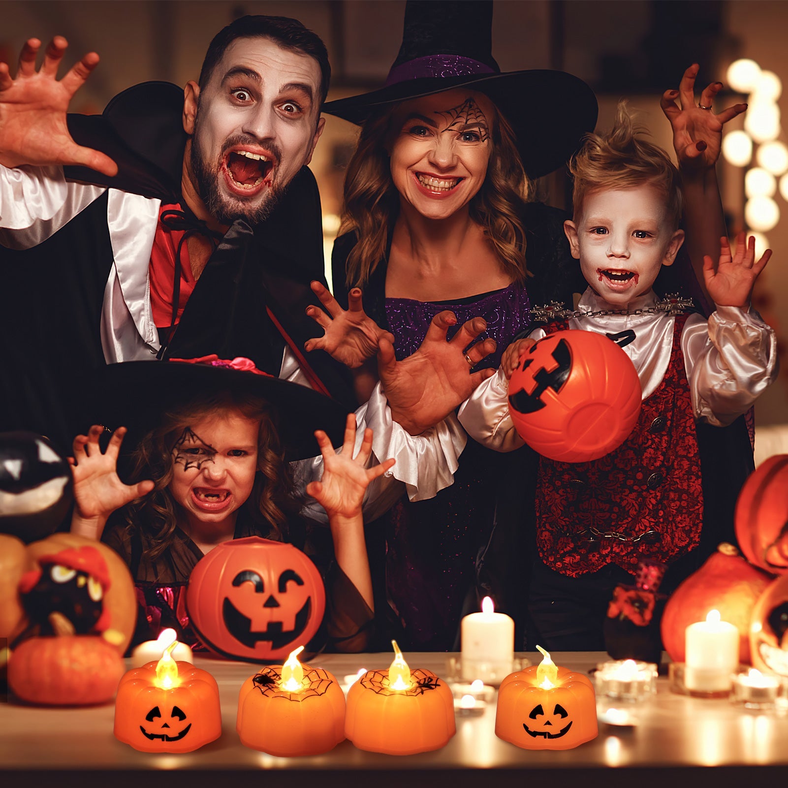 Garvee Halloween Pumpkin Lights LED confezione da 12, luci da tè tremolanti a forma di zucca di Halloween, a batteria, sicure, fai da te creative, per decorazioni per feste di Halloween, 1,8x1,6 pollici, arancione