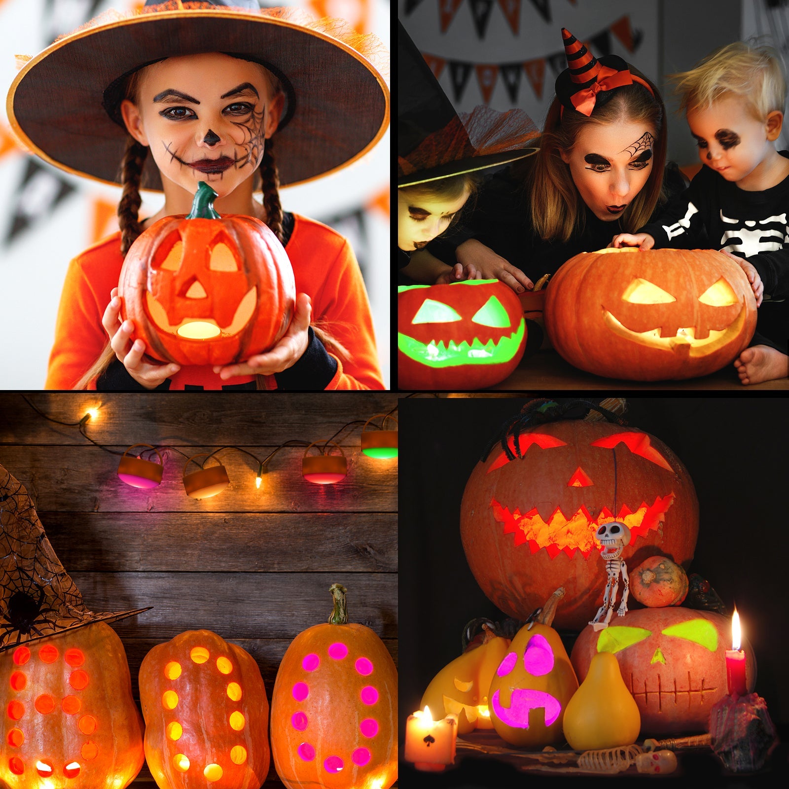 Luci a LED per zucca di Halloween Garvee con telecomando, timer e cambio colore RGB, plastica, confezione da 4, multicolore