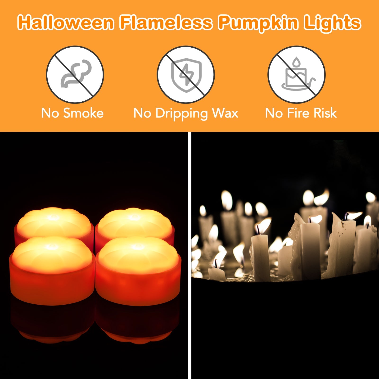 Garvee Halloween Pumpkin Lights LED Jack-O-Lantern Candele senza fiamma a batteria per esterni Bianco caldo Confezione da 4