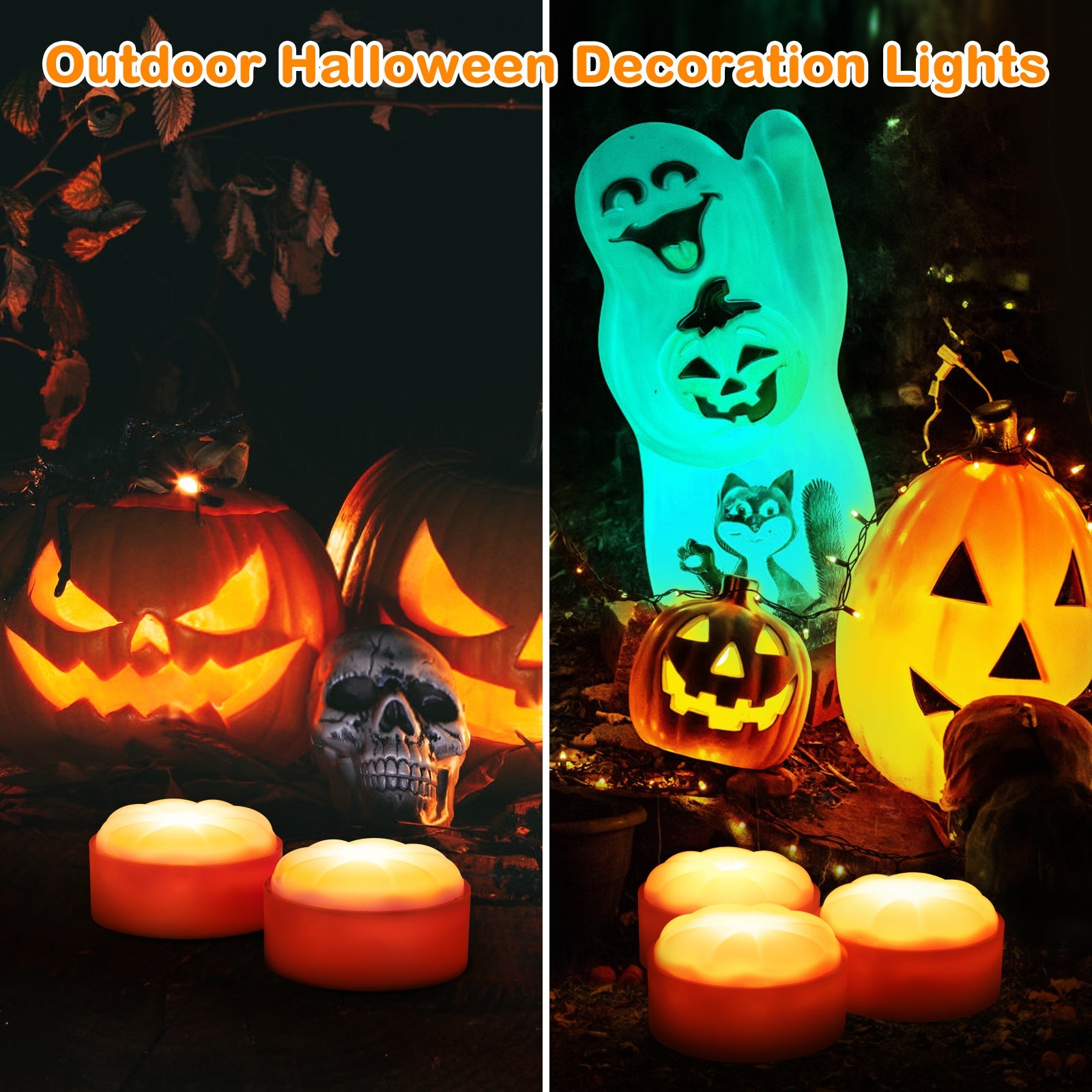 Garvee Halloween Pumpkin Lights LED Jack-O-Lantern Candele senza fiamma a batteria per esterni Bianco caldo Confezione da 4