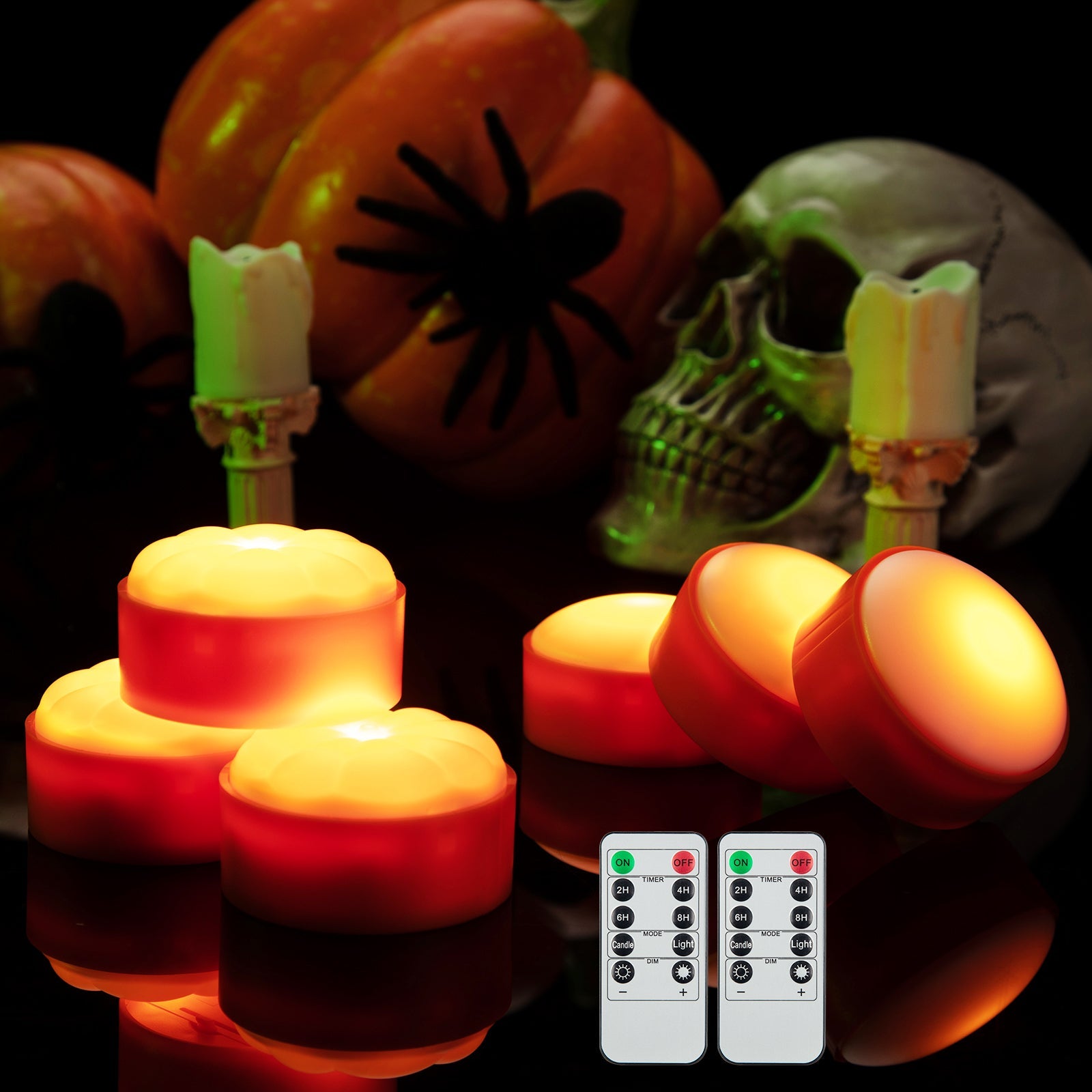 Garvee LED Lanterne di Halloween senza fiamma - Confezione da 6 - Luci decorative a forma di zucca - Dimmerabili con telecomando e timer - A batteria