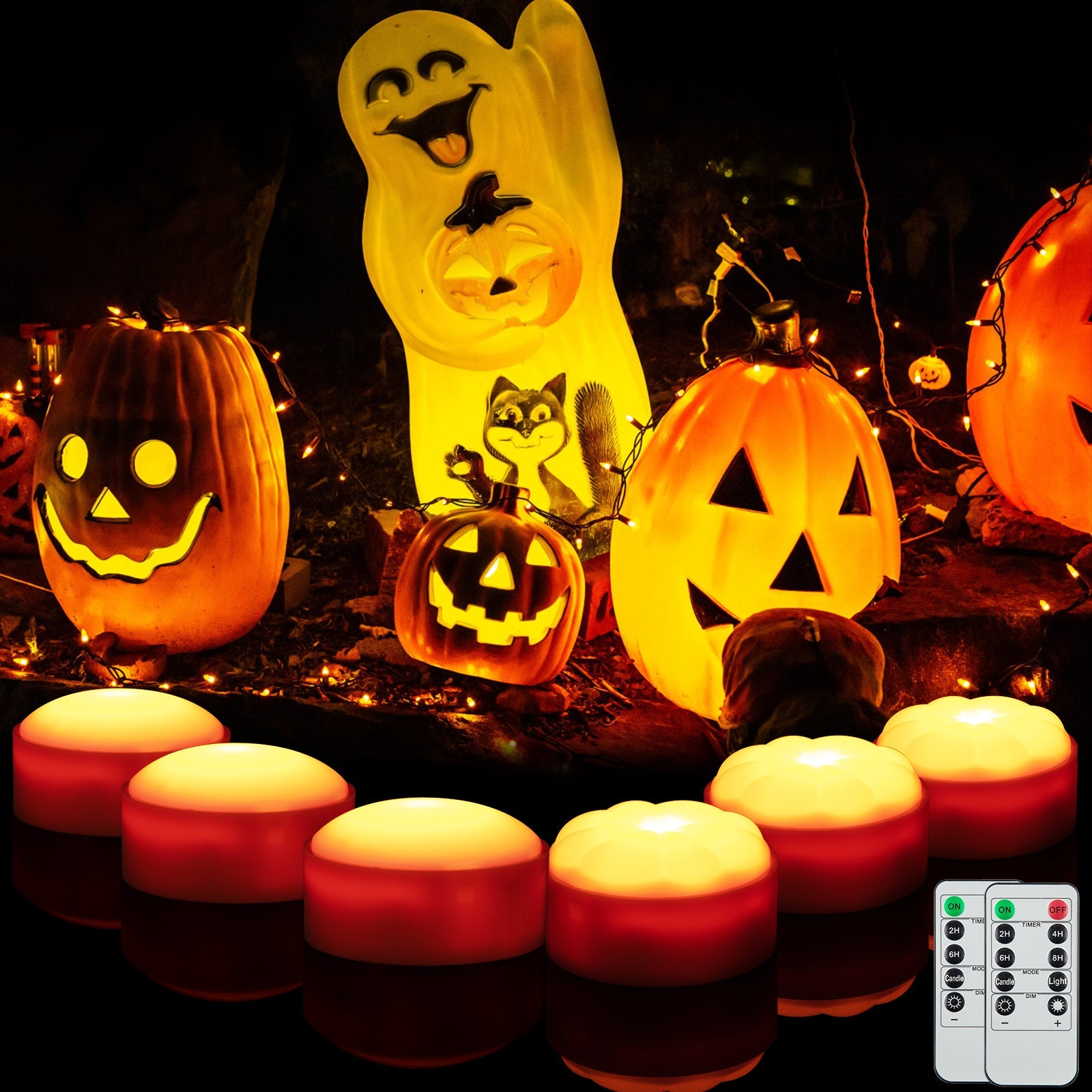 Garvee LED Lanterne di Halloween senza fiamma - Confezione da 6 - Luci decorative a forma di zucca - Dimmerabili con telecomando e timer - A batteria