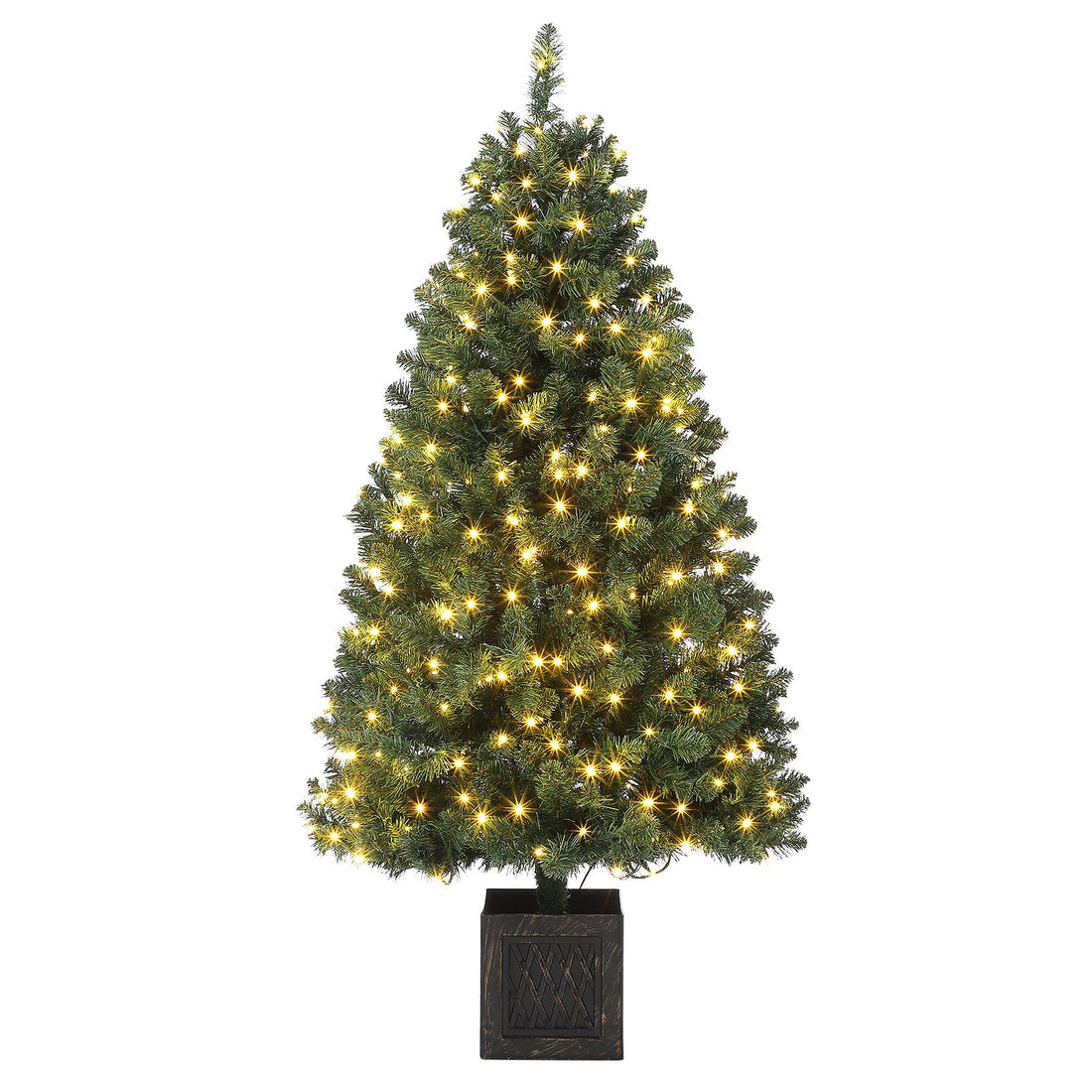 Garvee 145 cm Albero di Natale vintage in bambù con 300 LED bianchi caldi, spina UE 220-240 V per decorazioni natalizie tradizionali