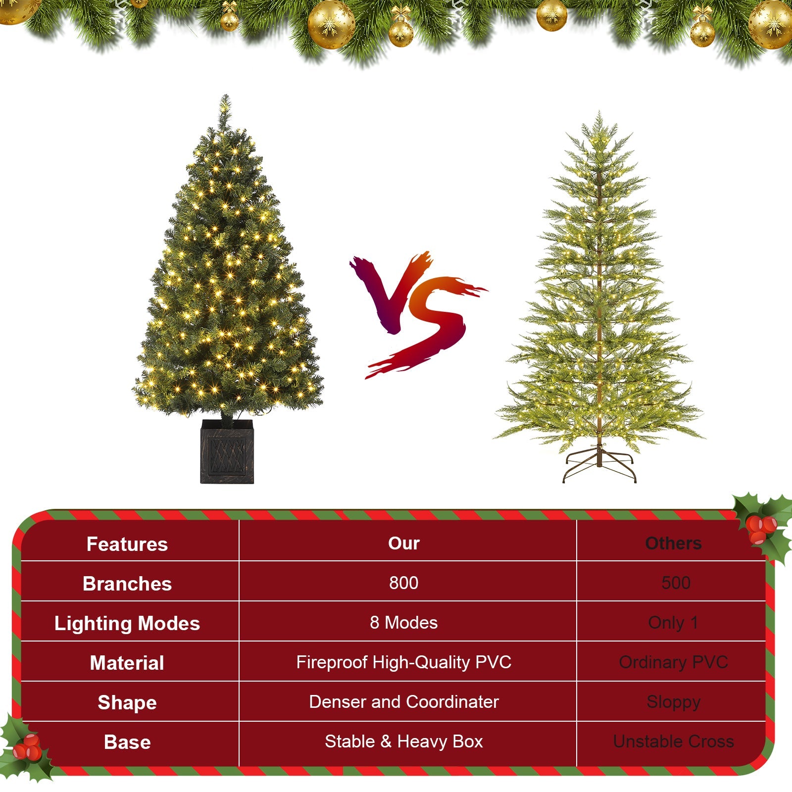 Garvee 145 cm Albero di Natale vintage in bambù con 300 LED bianchi caldi, spina UE 220-240 V per decorazioni natalizie tradizionali
