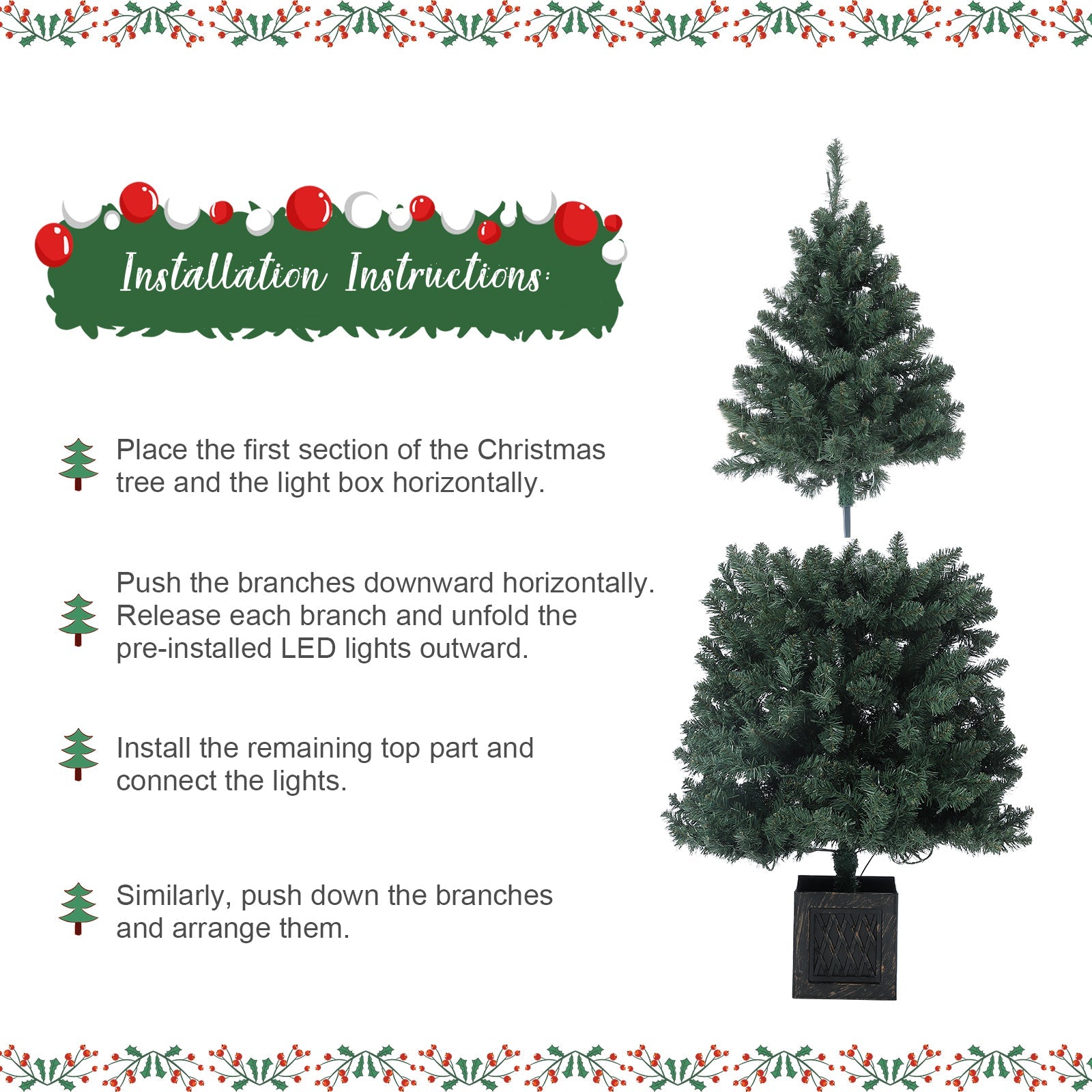 Garvee 145 cm Albero di Natale vintage in bambù con 300 LED bianchi caldi, spina UE 220-240 V per decorazioni natalizie tradizionali