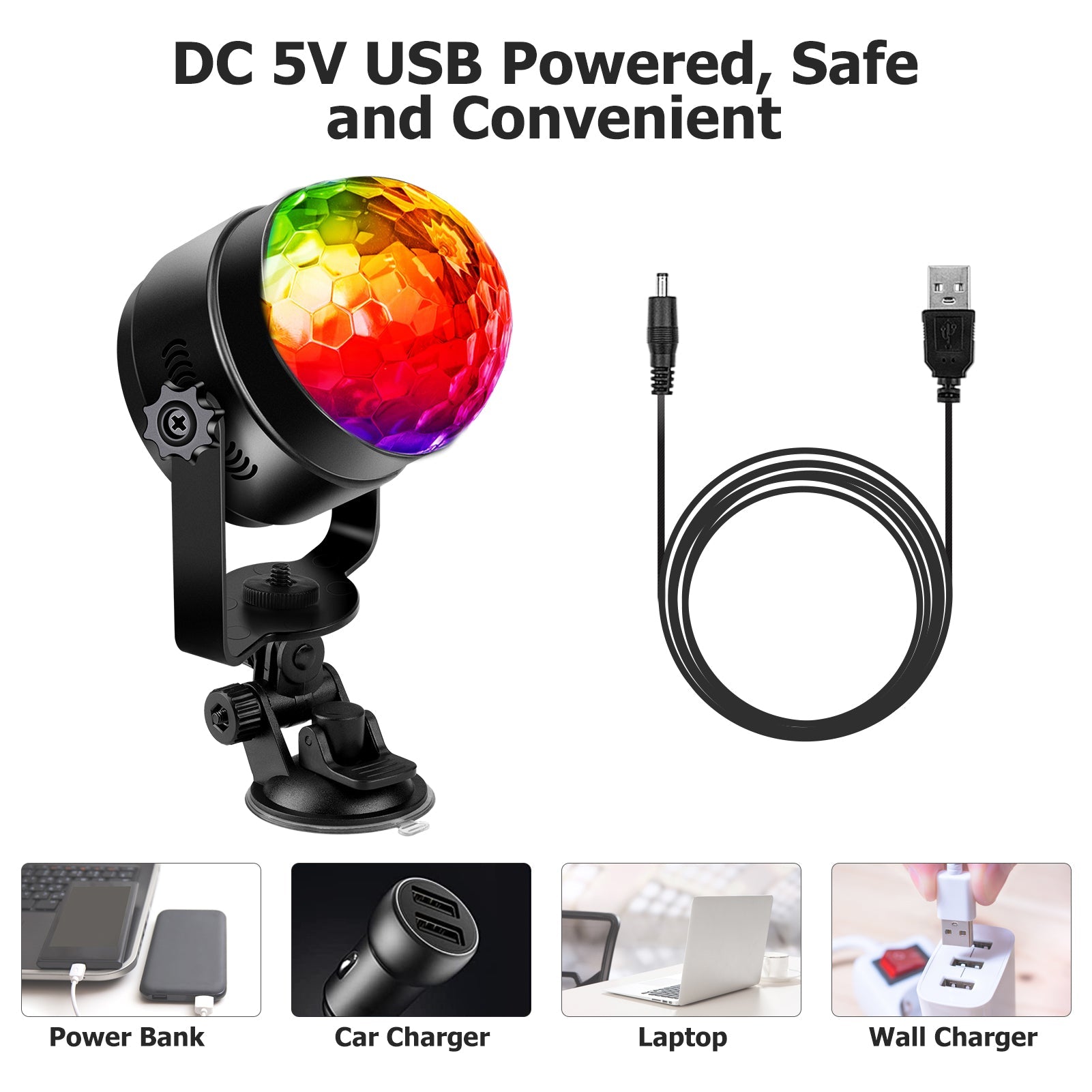 Garvee 2 pezzi Disco Ball LED rotante a 360° con attivazione musicale e telecomando, luce per feste RGB da 3 W con cavo USB da 4 m