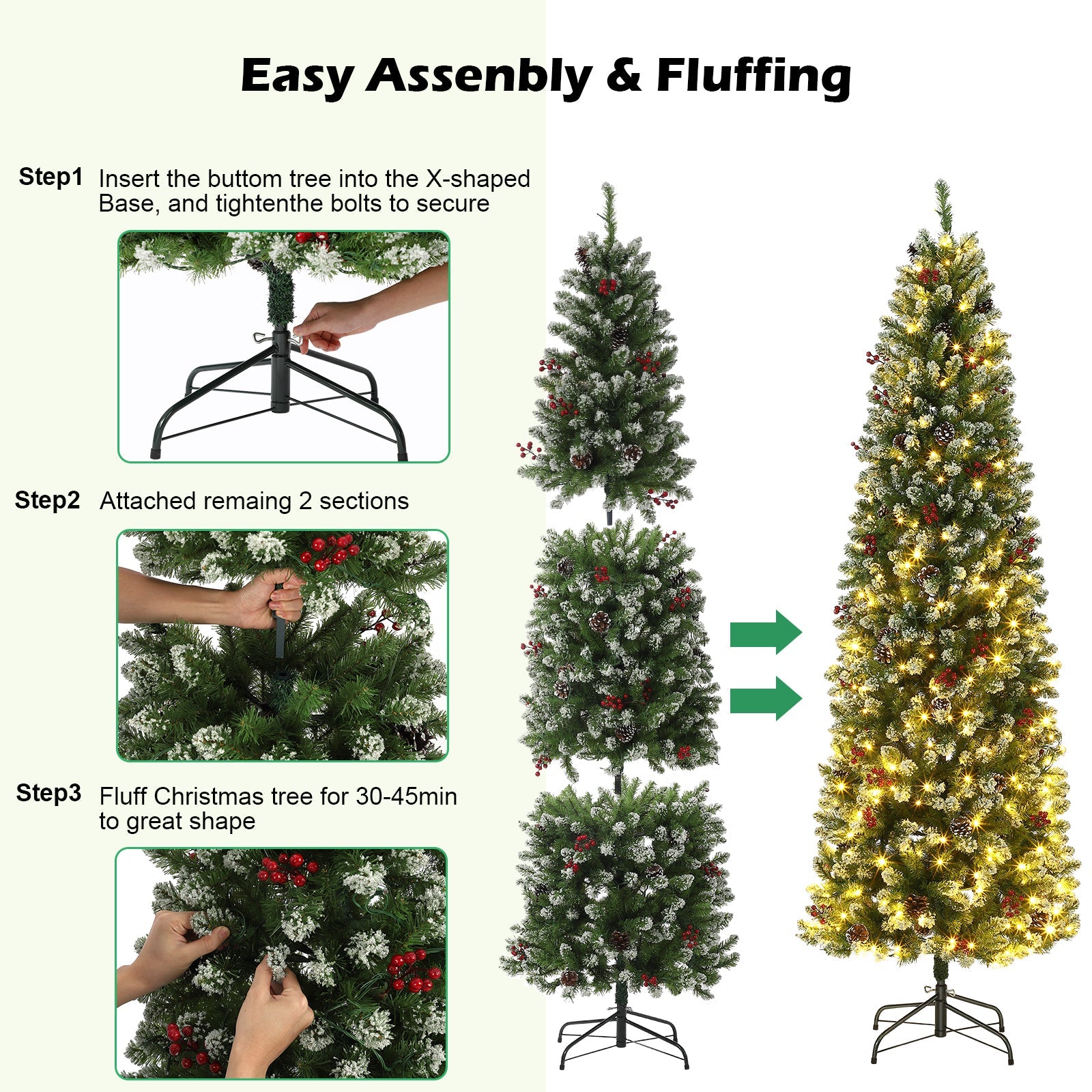 Albero di Natale Garvee 230cm con supporto in metallo - Illuminazione LED bicolore con 8 modalità per una magica atmosfera natalizia