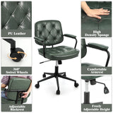 Sedia da scrivania Garvee Home Office verde - Altezza regolabile, girevole a 360°, similpelle, imbottita, con braccioli, schienale medio, per ufficio, soggiorno