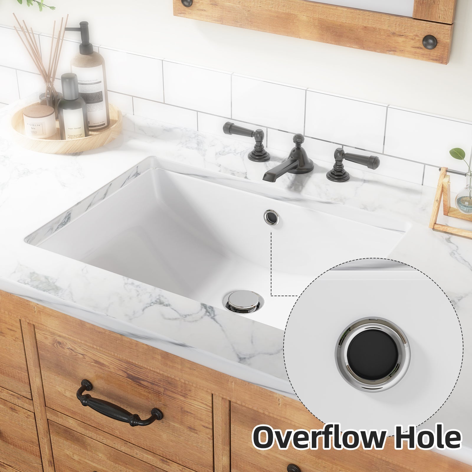 Lavabo da appoggio in ceramica Garvee, rettangolare, troppo pieno, bianco lucido, 21,65x15,75x7,87 pollici, bagno moderno