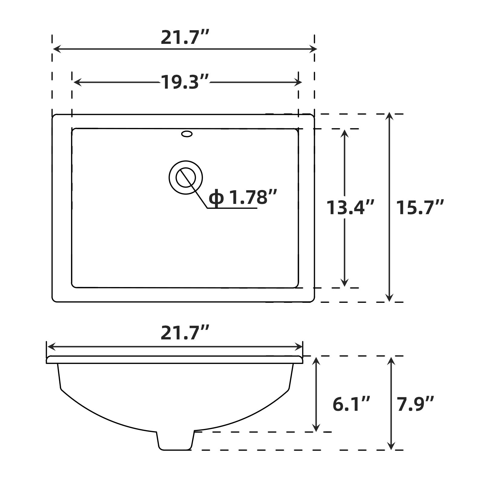 Lavabo da appoggio in ceramica Garvee, rettangolare, troppo pieno, bianco lucido, 21,65x15,75x7,87 pollici, bagno moderno