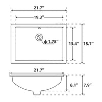 Lavabo da appoggio in ceramica Garvee, rettangolare, troppo pieno, bianco lucido, 21,65x15,75x7,87 pollici, bagno moderno