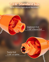 Albero di trasmissione PTO Garvee da 1 3/8 pollici, estremità a 6 scanalature, estremità arrotondata, trattore serie 4, 39-55 pollici, finitura in acciaio