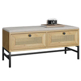 Garvee Panca Scarpe in Rattan con 2 Cassetti, Cuscino in Lino, Legno Naturale, Ideale per Ingresso e Camera, 100x38x47 cm, Naturale