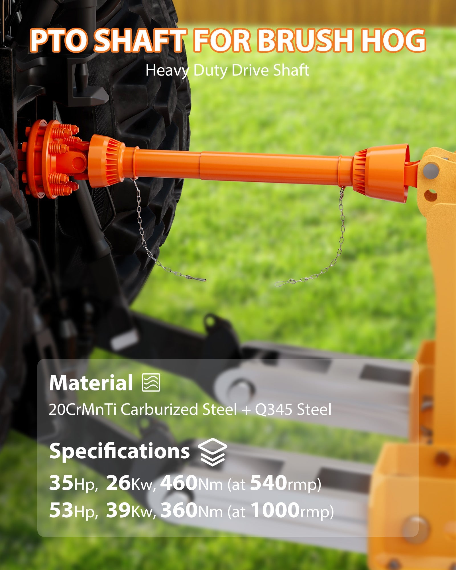 Albero di trasmissione PTO Garvee da 1-3/8" a 6 scanalature con frizione a slittamento per decespugliatore e tosaerba, telescopico da 43 a 57 pollici, arancione, acciaio