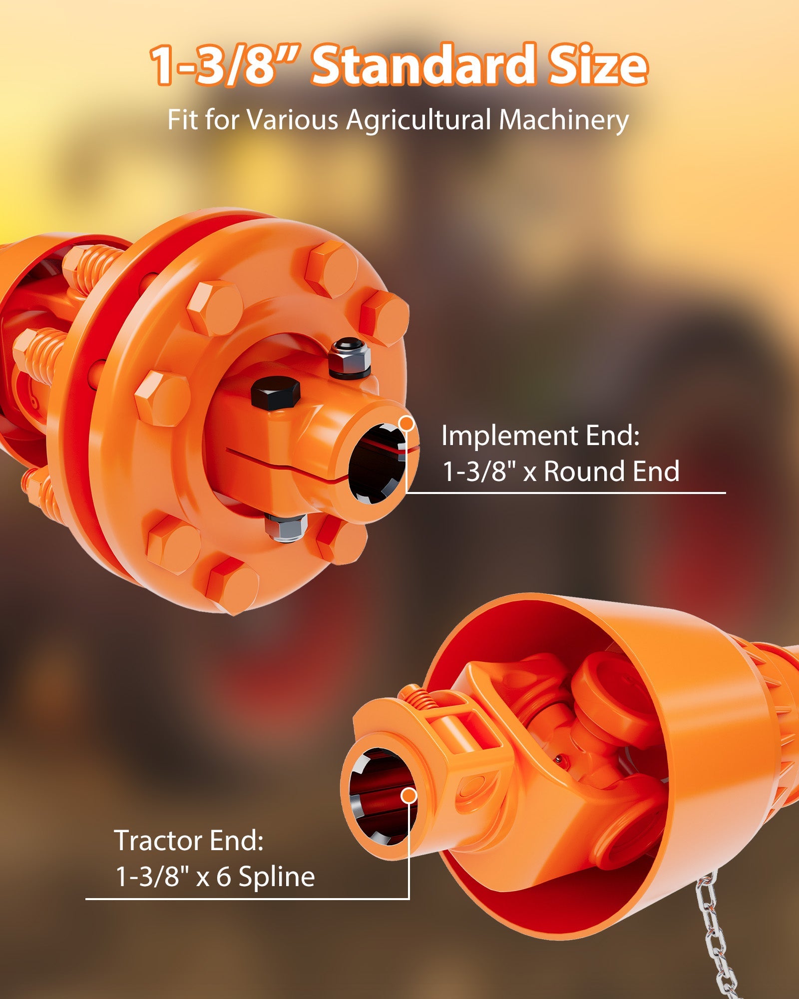 Albero di trasmissione PTO Garvee da 1-3/8" a 6 scanalature con frizione a slittamento per decespugliatore e tosaerba, telescopico da 43 a 57 pollici, arancione, acciaio