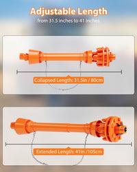 Albero di trasmissione PTO Garvee da 1-3/8" a 6 scanalature con frizione a slittamento per decespugliatore e tosaerba, telescopico da 43 a 57 pollici, arancione, acciaio