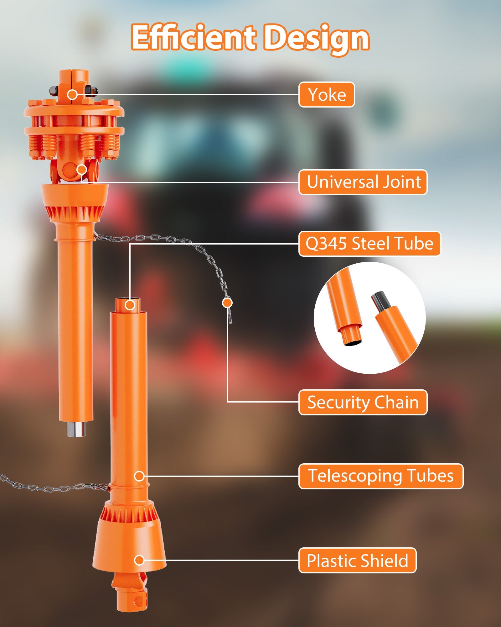 Albero di trasmissione PTO Garvee da 1-3/8" a 6 scanalature con frizione a slittamento per decespugliatore e tosaerba, telescopico da 43 a 57 pollici, arancione, acciaio