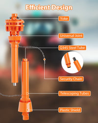 Albero di trasmissione PTO Garvee da 1-3/8" a 6 scanalature con frizione a slittamento per decespugliatore e tosaerba, telescopico da 43 a 57 pollici, arancione, acciaio