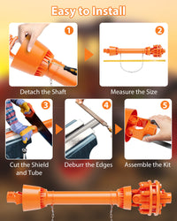Albero di trasmissione PTO Garvee da 1-3/8" a 6 scanalature con frizione a slittamento per decespugliatore e tosaerba, telescopico da 43 a 57 pollici, arancione, acciaio