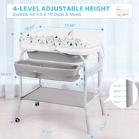 GARVEE Fasciatoio e vasca da bagno 2 in 1 regolabile in altezza, grigio | Con display della temperatura e ruote | Per bambini piccoli