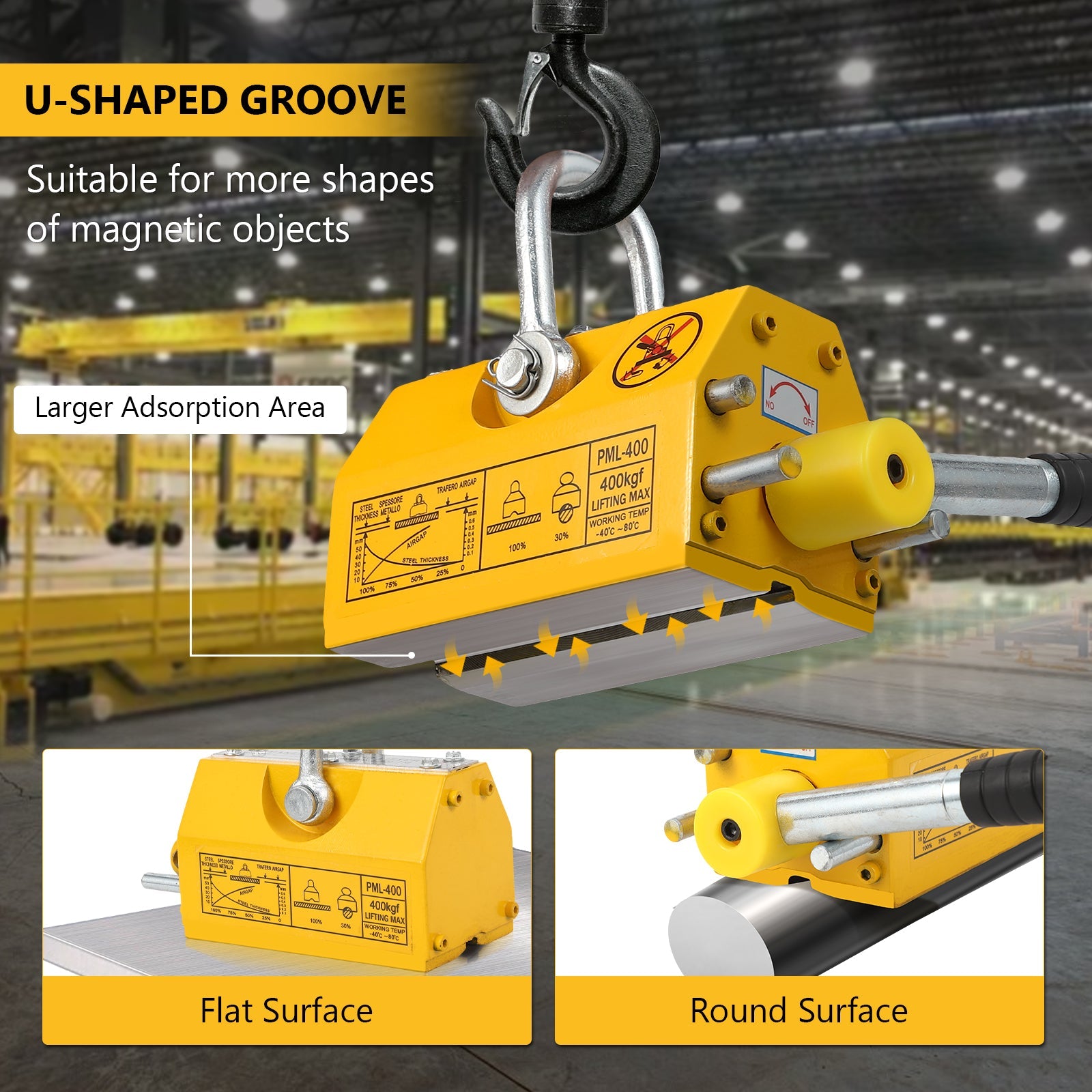 Sollevatore magnetico Garvee, capacità di sollevamento 880 libbre, con impugnatura in gomma, per piastre in acciaio e acciaio tondo, uso industriale, nero