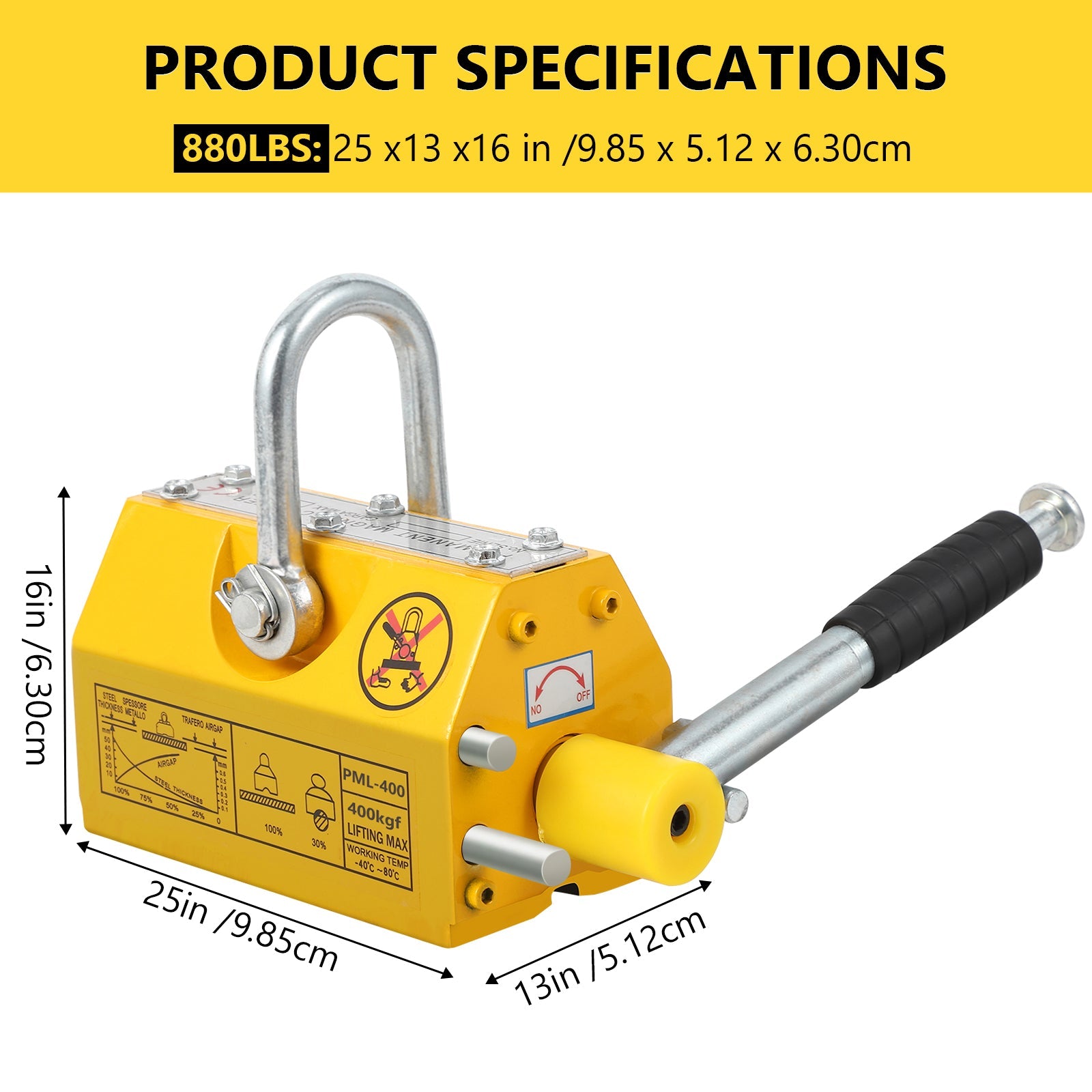 Sollevatore magnetico Garvee, capacità di sollevamento 880 libbre, con impugnatura in gomma, per piastre in acciaio e acciaio tondo, uso industriale, nero