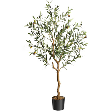 Albero di ulivo artificiale Garvee da 4 piedi con frutta realistica, design stabile, poliestere, vaso nero per ufficio e casa, facile da pulire