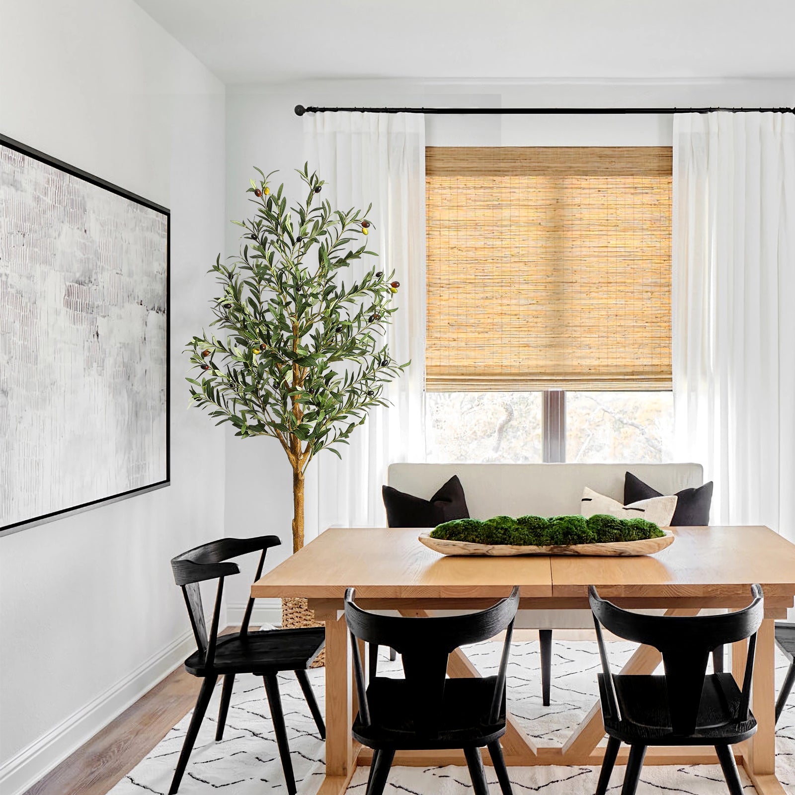 Albero di ulivo artificiale Garvee da 1,5 m, in poliestere e legno, vaso ricoperto di muschio, decorazione per interni per ufficio e casa, verde