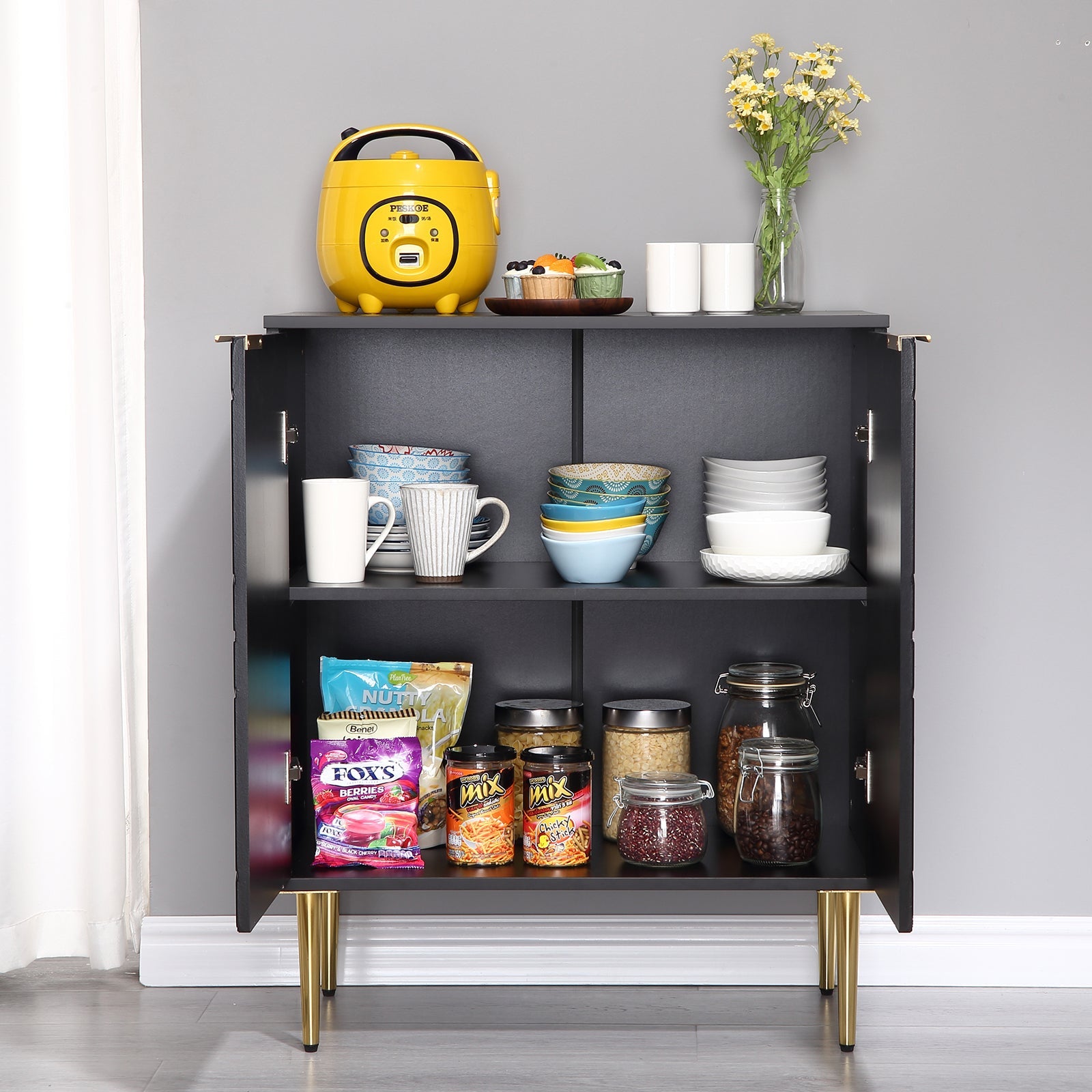 Credenza da cucina Garvee Buffet con 2 ante, bancone da caffè da 29", design moderno, legno MDF, piedini regolabili in metallo, spazio di archiviazione versatile, sala da pranzo e corridoio