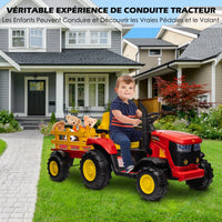 Trattore elettrico per bambini Garvee 12V con rimorchio, musica, clacson e USB, veicolo per bambini con fari, per bambini, multicolore