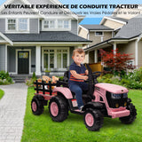 Garvee Trattore Elettrico per Bambini 12V con Doppio Motore 35W, Telecomando, Rimorchio Rimovibile, Bluetooth, LED, 3 Velocità, Plastica Resistente per Giardino e Cortile - Rose
