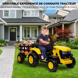 Garvee Trattore Elettrico per Bambini 12V 35W Doppio Motore Rimorchio Rimovibile per Giardino LED Musica MP3 3 Velocità Controllo Genitori - Jaune