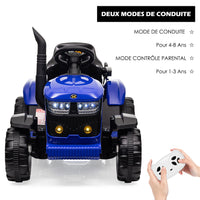 Trattore elettrico per bambini Garvee 12V con rimorchio, musica, clacson e USB, fari, per bambini, multicolore