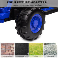 Trattore elettrico per bambini Garvee 12V con rimorchio, musica, clacson e USB, fari, per bambini, multicolore