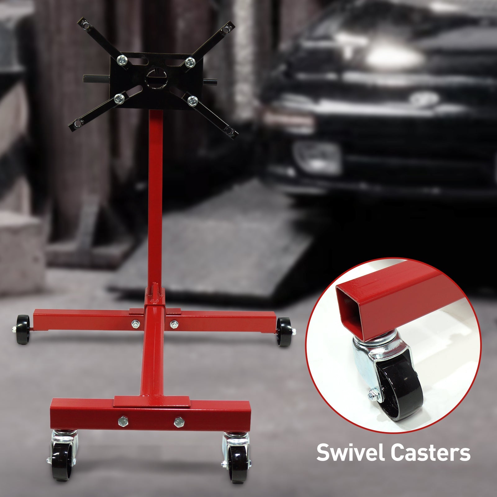 Supporto rotante per motore Garvee, capacità 750 libbre, con bracci regolabili per officina e riparazione, acciaio, ruote con freno, testa a 360°