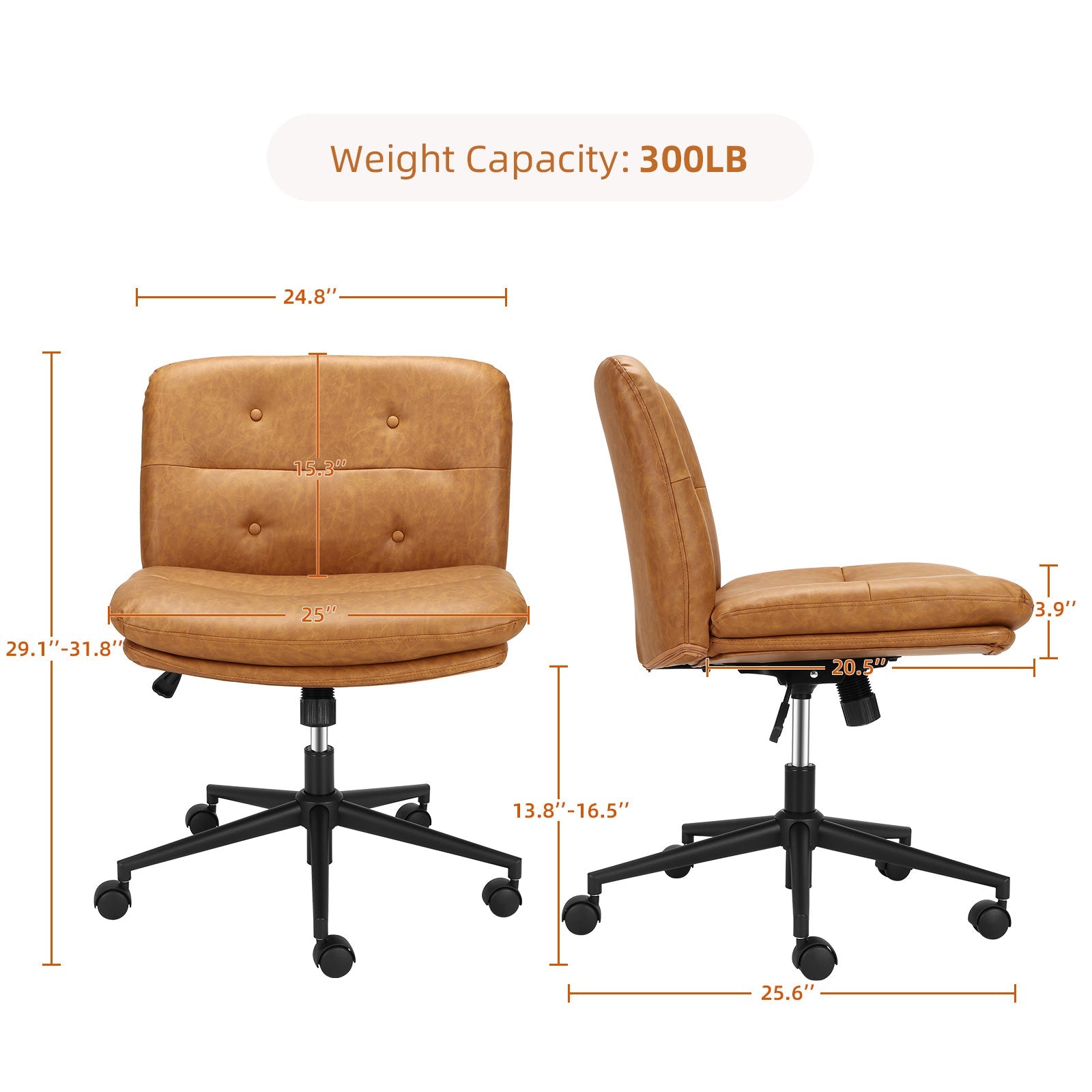 Sedia da ufficio Garvee con gambe incrociate e ruote, altezza regolabile, seduta ampia, pelle PU per ufficio domestico e gaming, nera, robusta